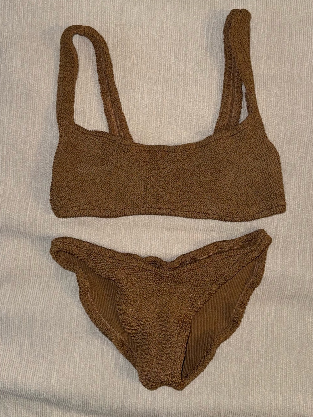 Hunza G Xandra Bikini SET Metallic Cocoa Tan Brown Crinkle New Harrods - Picture 2 of 13